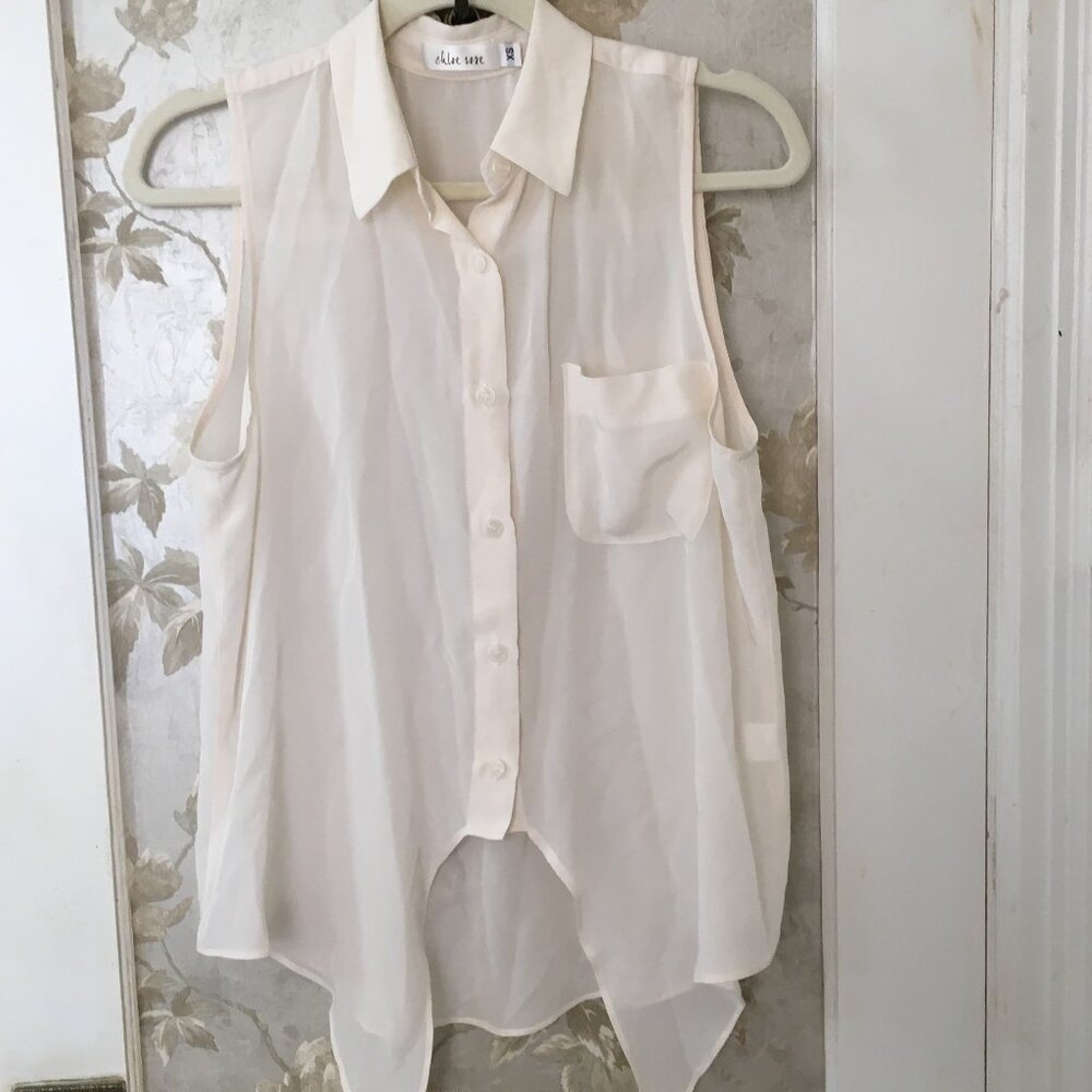 Chloe Silk Sleeveless Button Up Cream Blouse Size XS